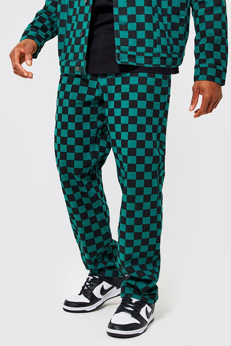 Dark green Relaxed Fit Rigid Checkerboard Jeans image number 1