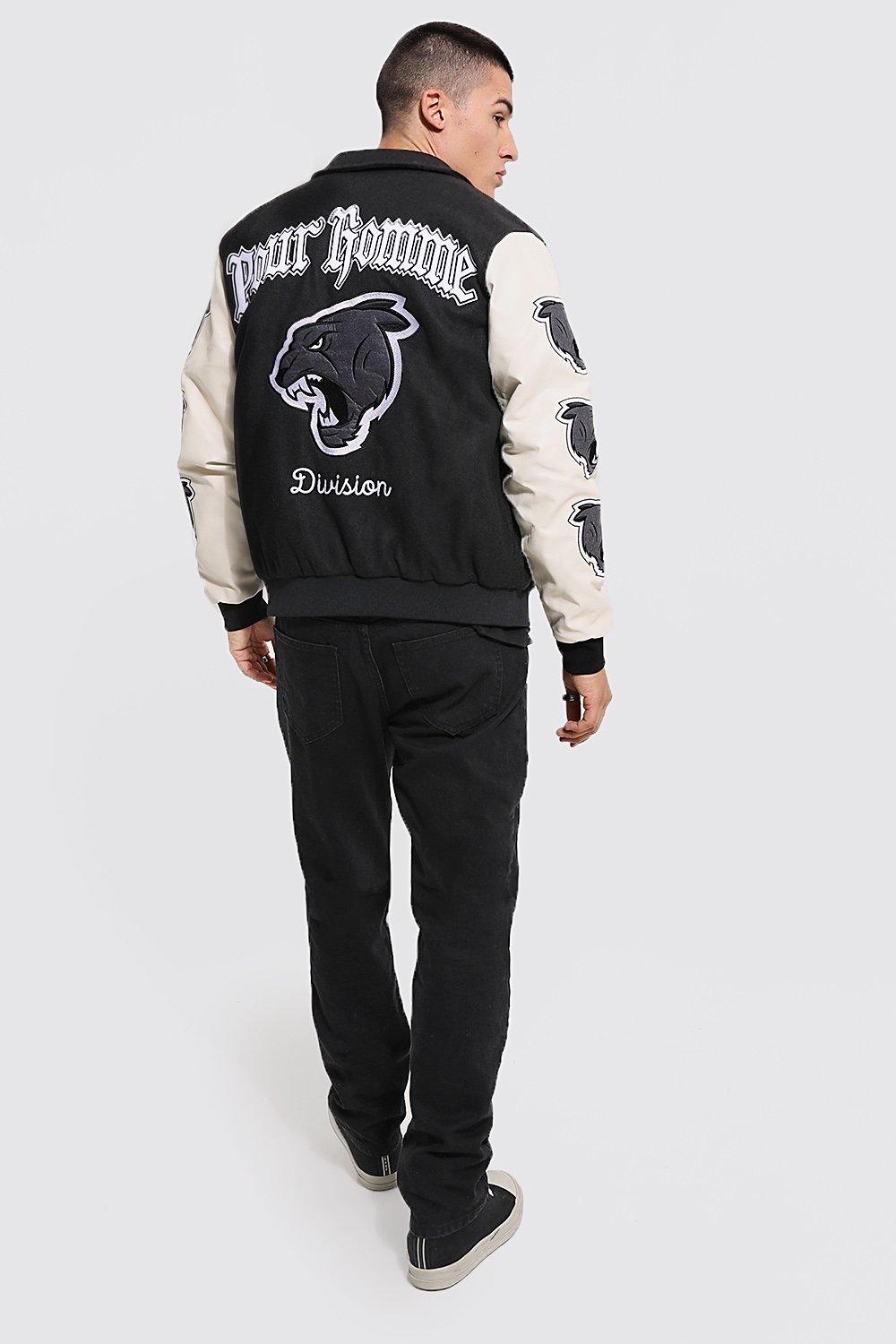 Back Wolf Detail Varsity Jacket