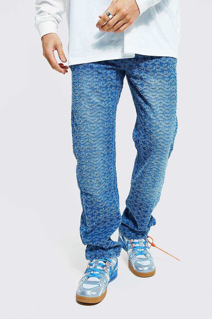 Jeans rilassati in denim rigido con trama ondulata effetto rovinato, Light blue azzurro