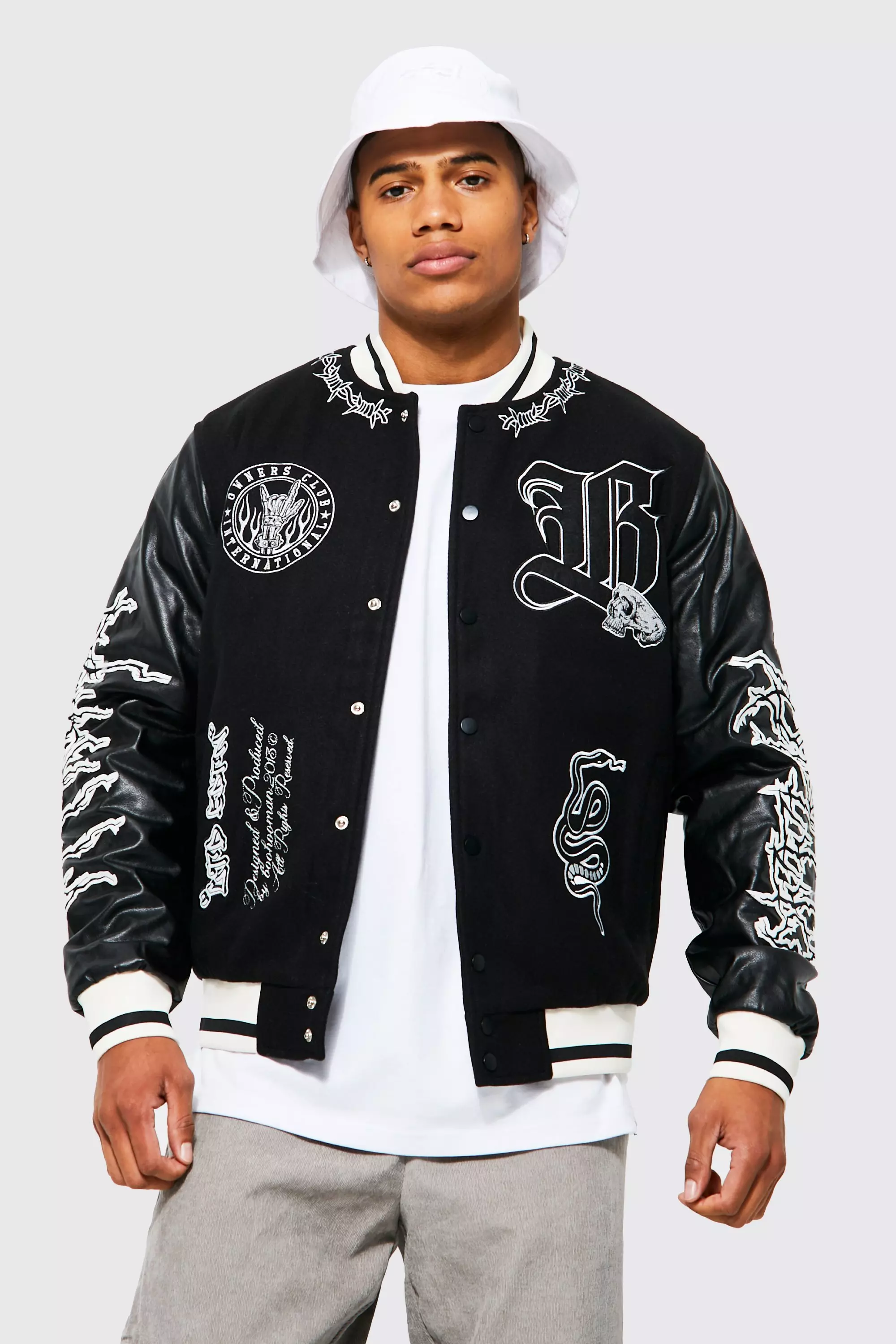 Black letterman jacket 2024 with white detailing