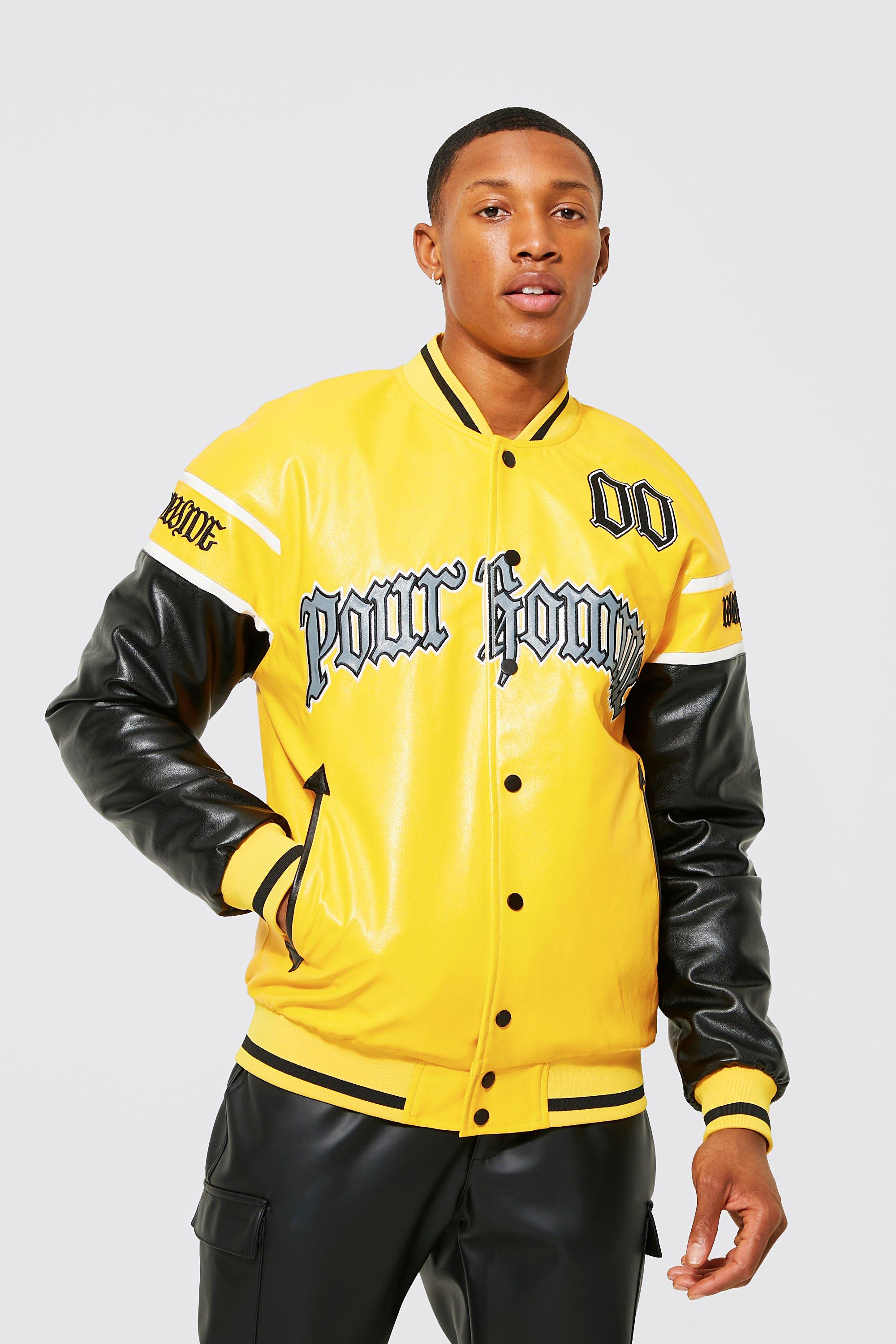 faux leather letterman jacket