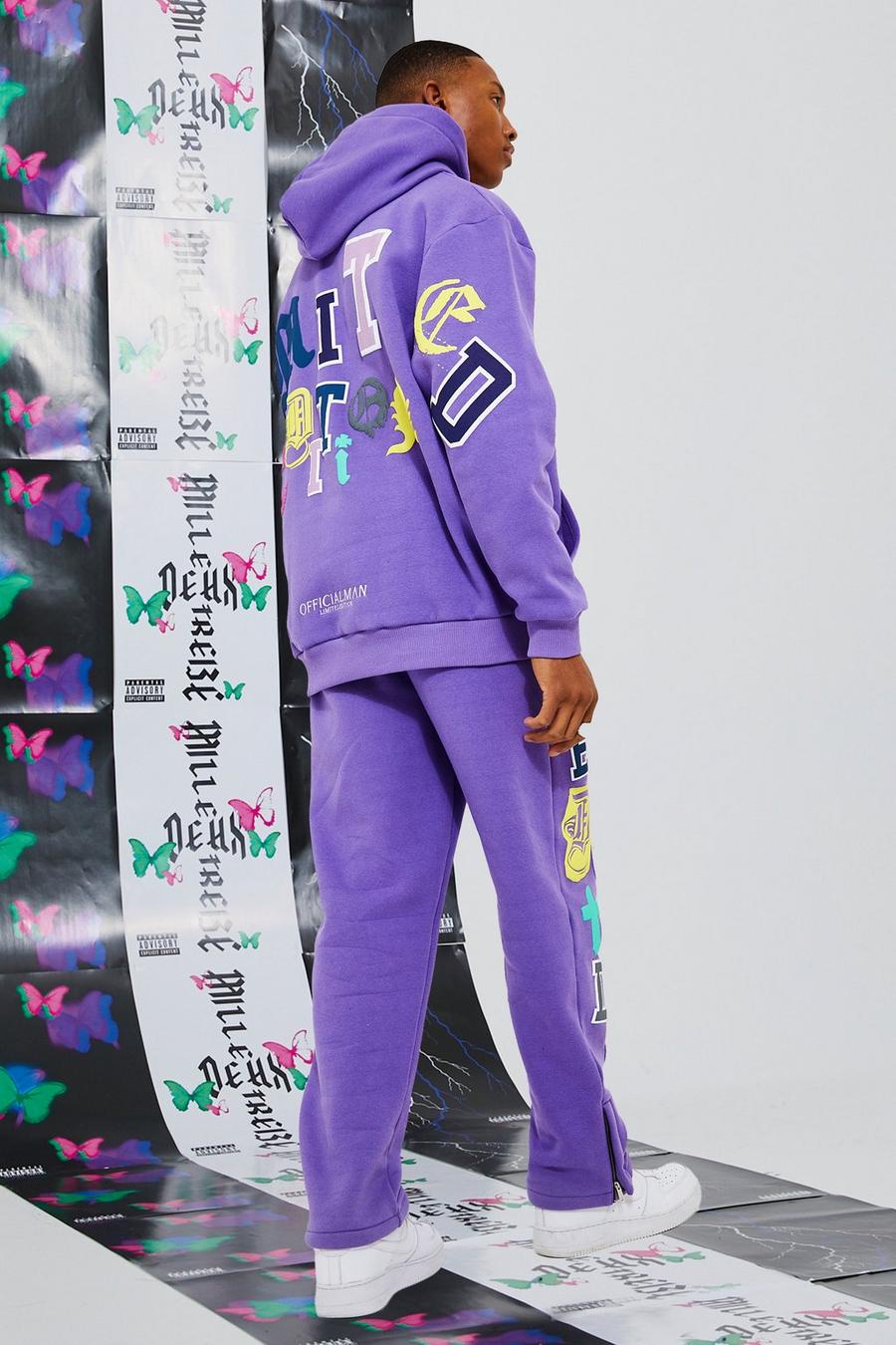 Purple Oversized Limited Applique Hooded Tracksuit image number 1