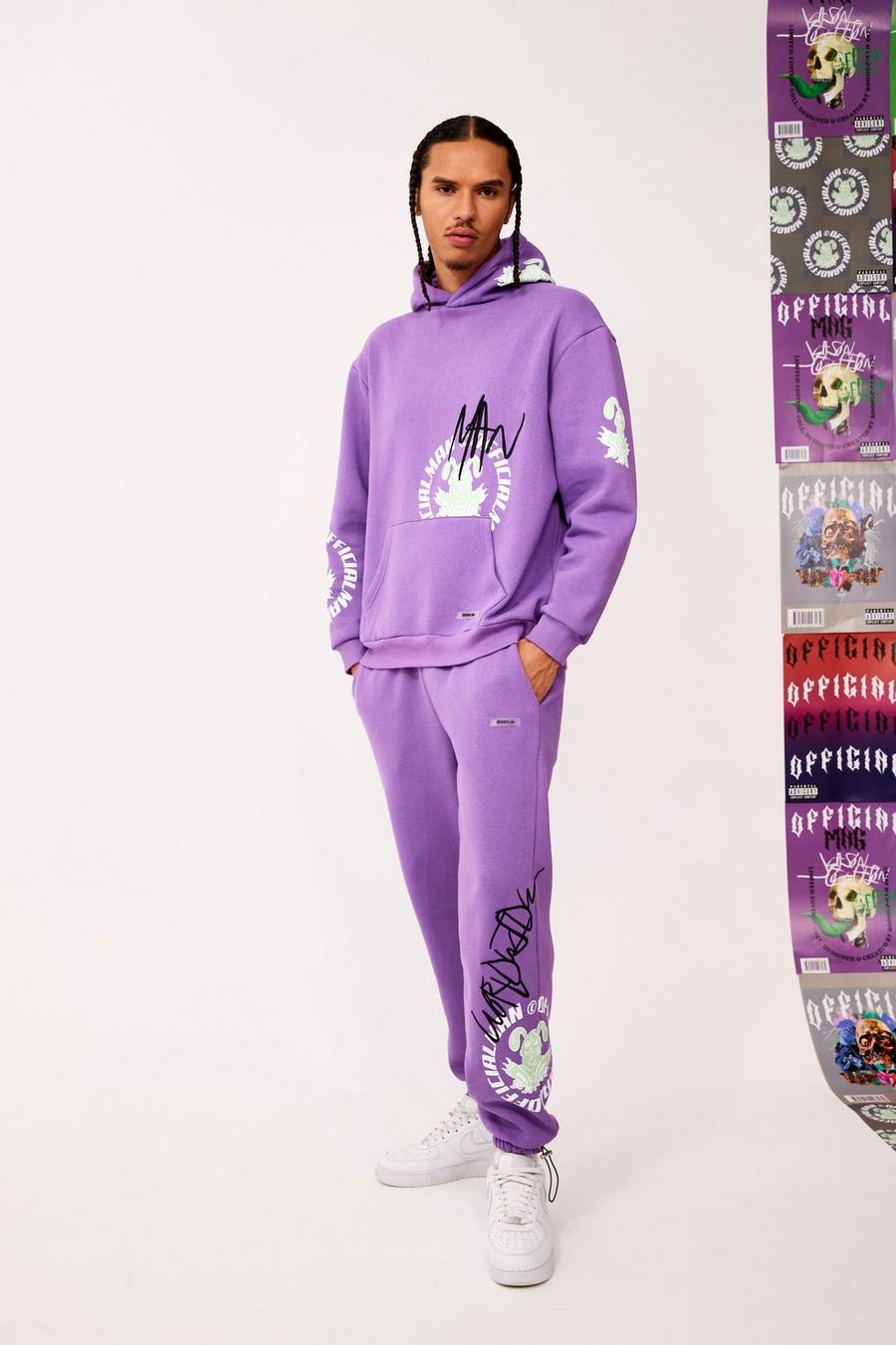 Purple Oversized Evil Bunny Graphic Tracksuit image number 1