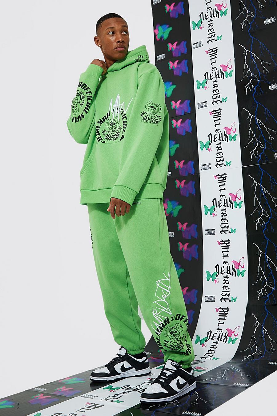Green Oversized Evil Bunny Graphic Tracksuit image number 1