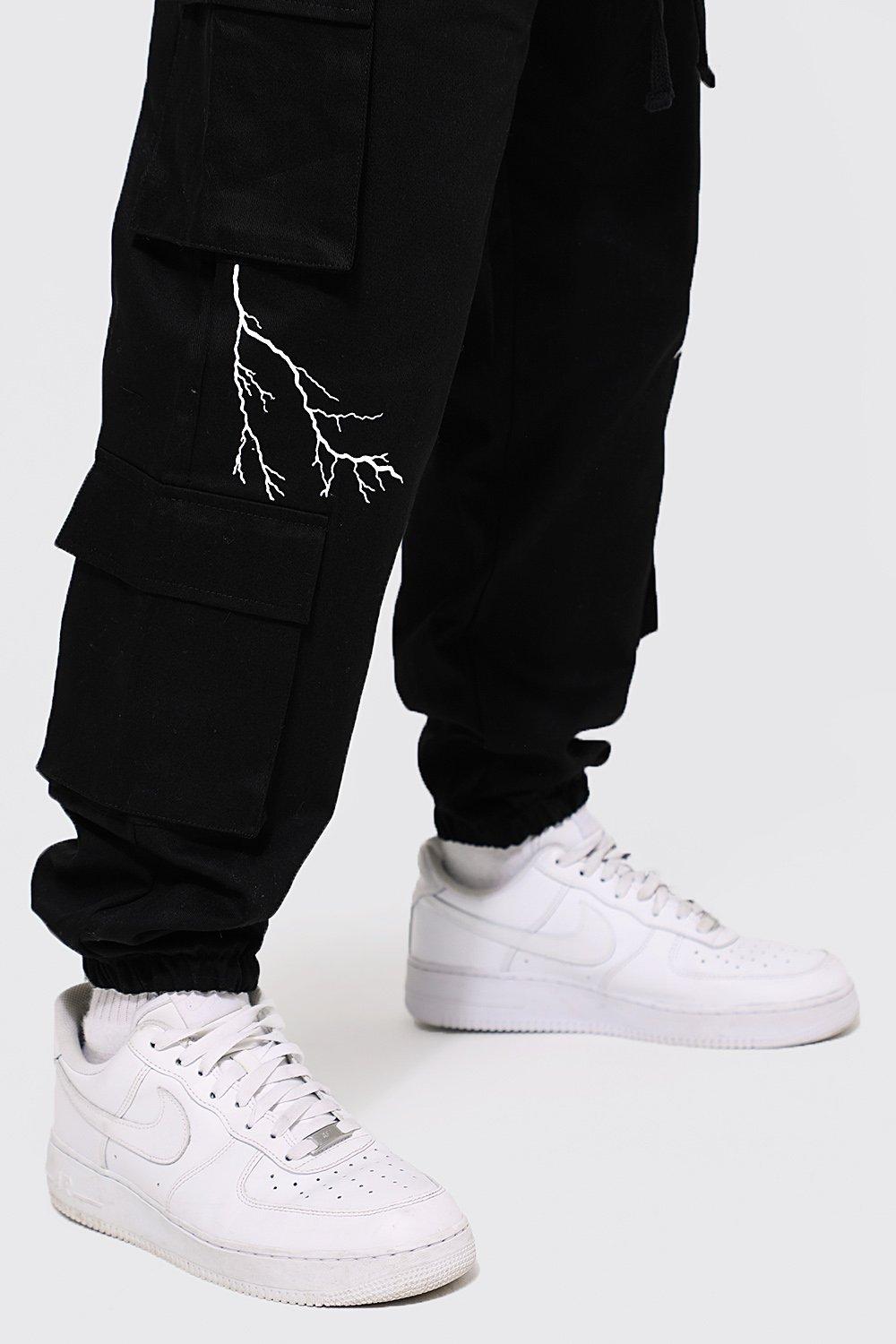 Elastic Waist Slim Lightning Cargo Jogger