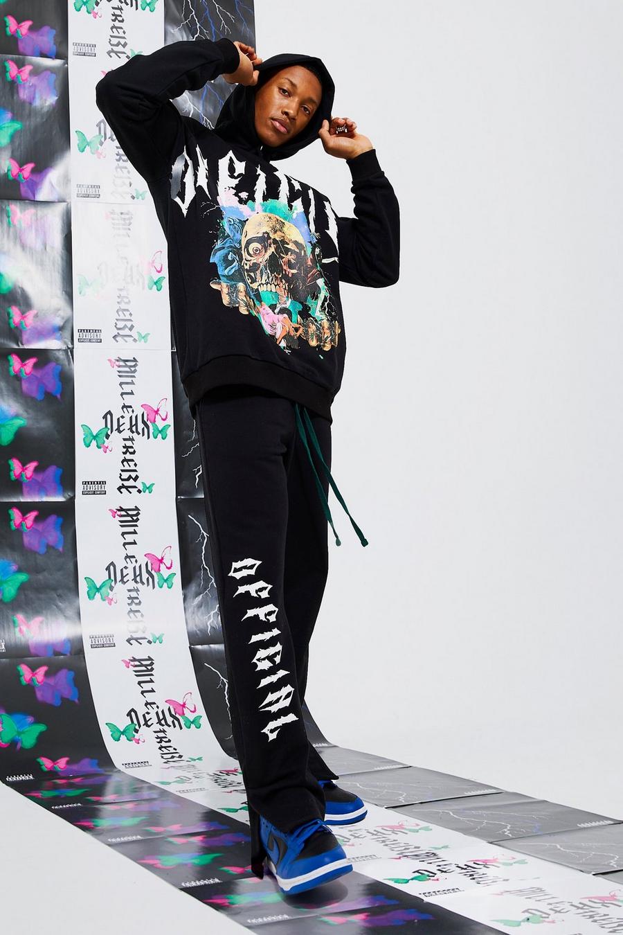 Black Oversized Official Skull Graphic Tracksuit image number 1