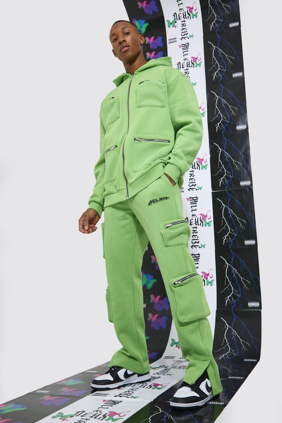 Green Oversized Ofclman Zip Through Cargo Tracksuit image number 1