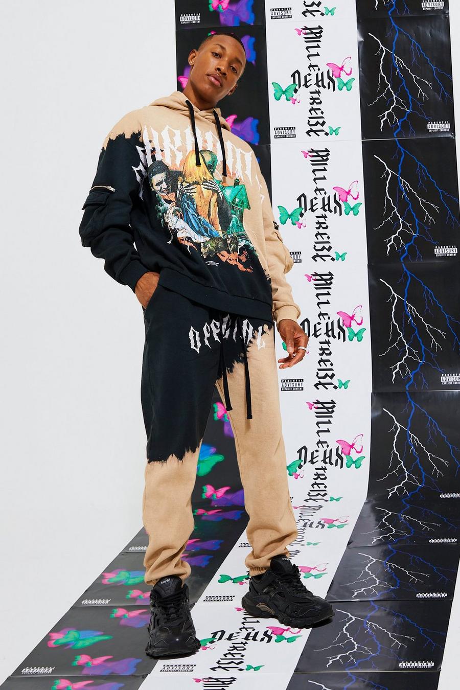 Black Oversized Homme Graphic Tie Dye Tracksuit image number 1