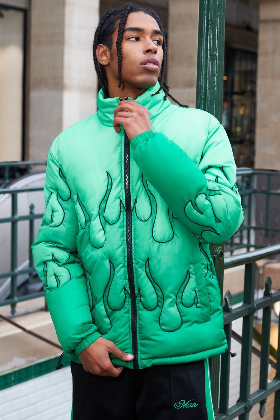 Green Flame Quilted Puffer image number 1