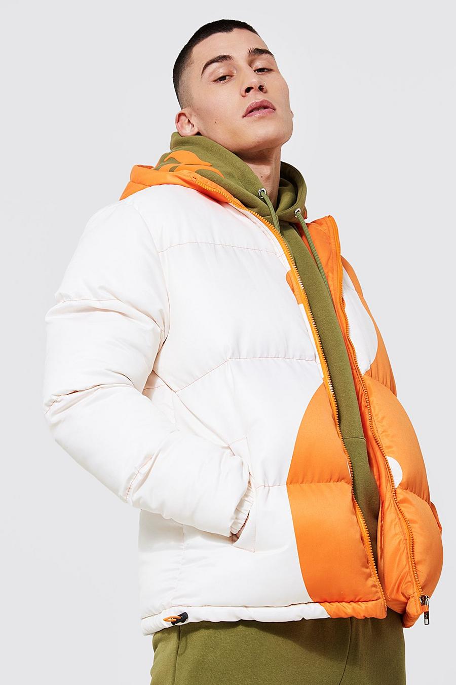 Orange Yin Yang Printted Hooded Puffer image number 1