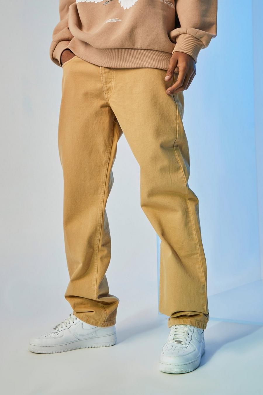 Tan Relaxed Fit Rigid Washed Jeans image number 1