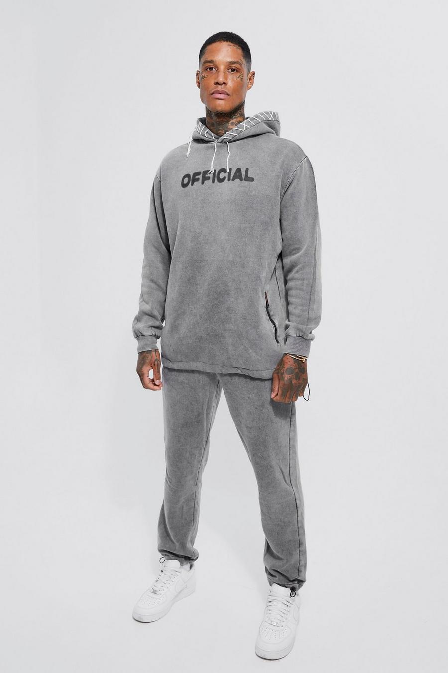 Charcoal Oversized Official Stitch Acid Wash Tracksuit image number 1