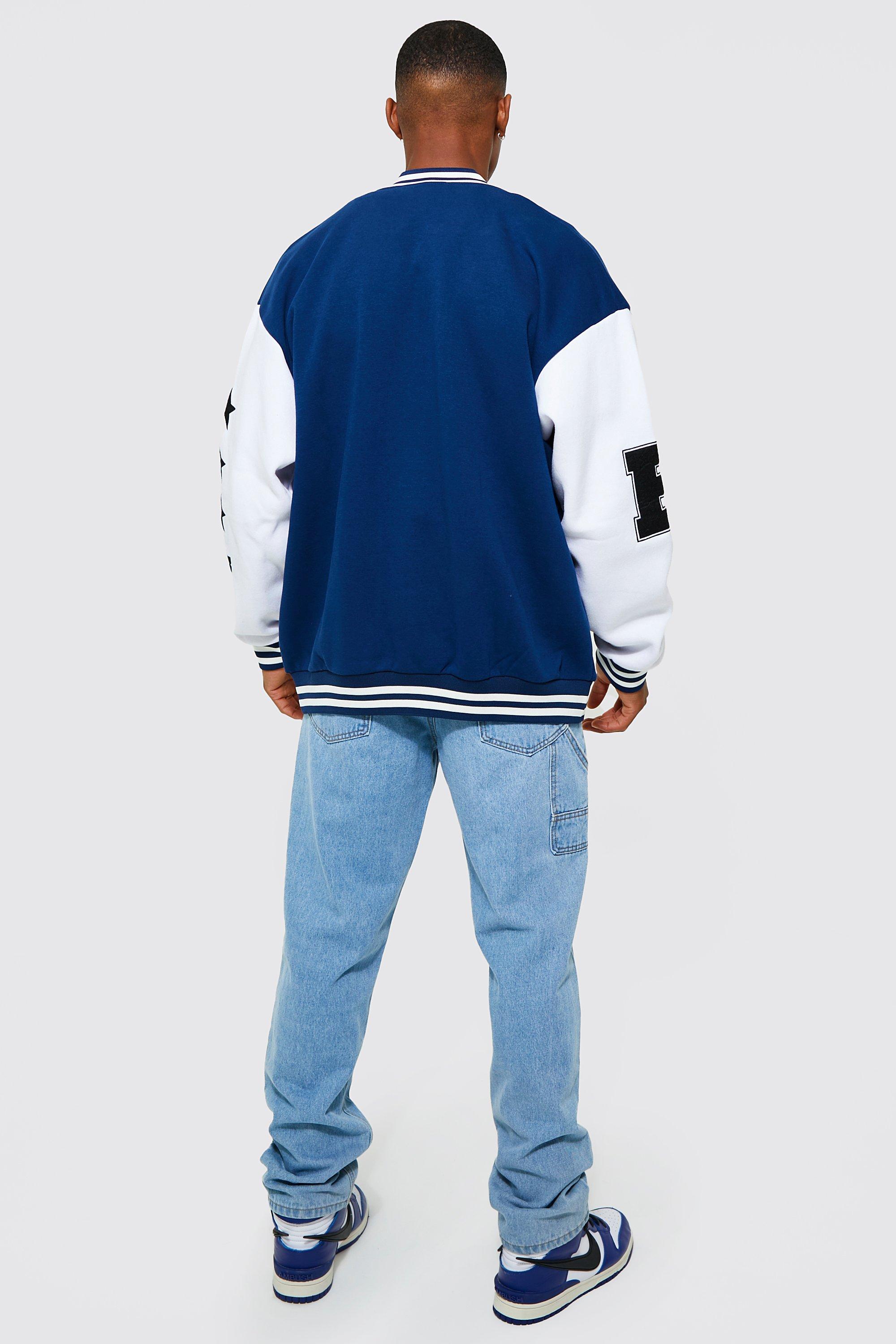 Oversized Badge Jersey Varsity Jacket | boohoo