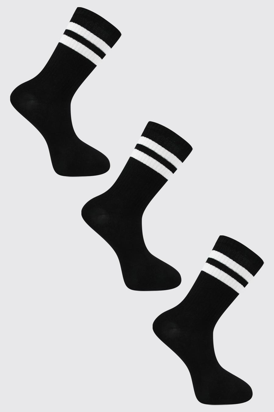 Black 3 Pack Stripe Sport Sock image number 1