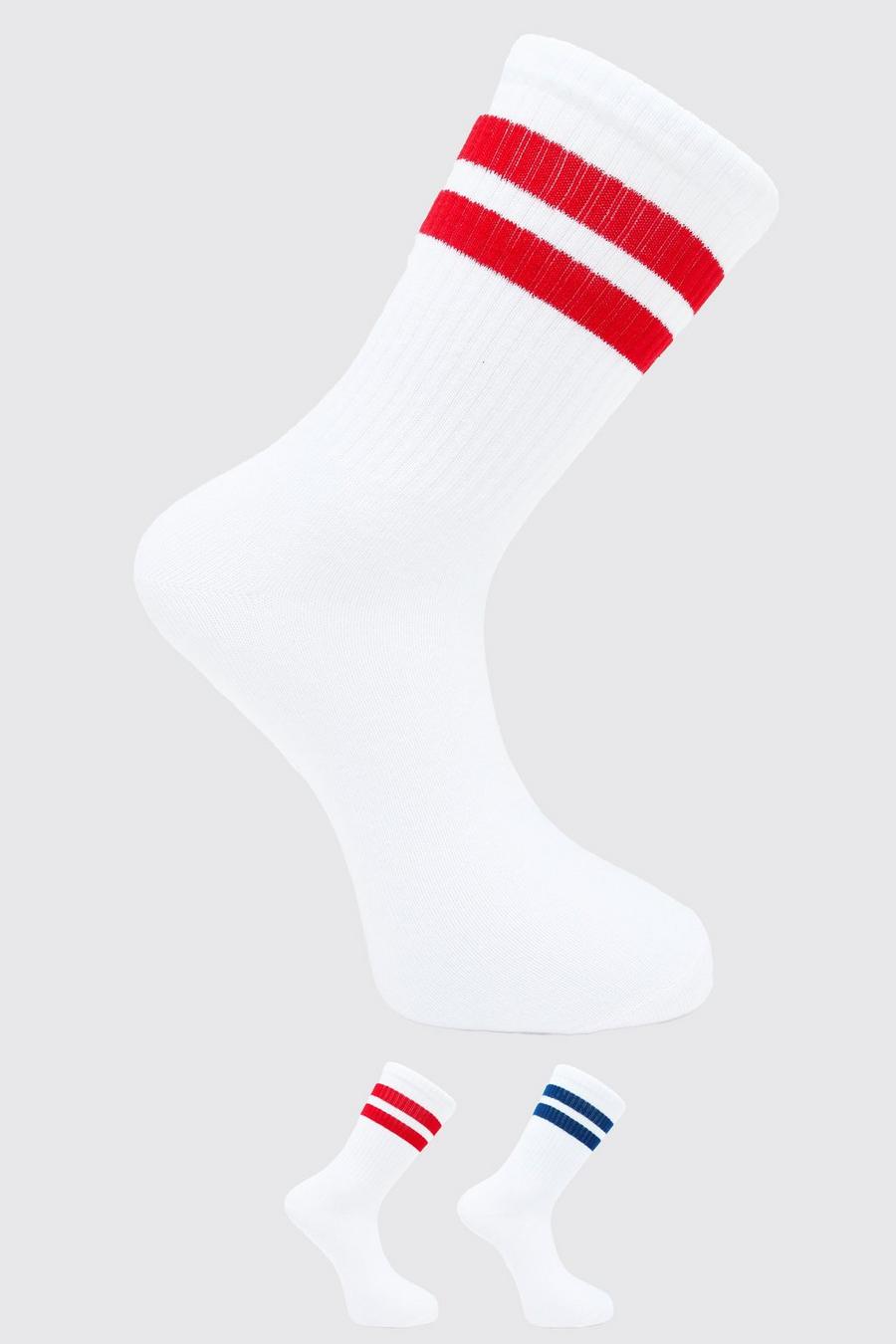 White 2 Pack Mix Stripe Sport Sock image number 1