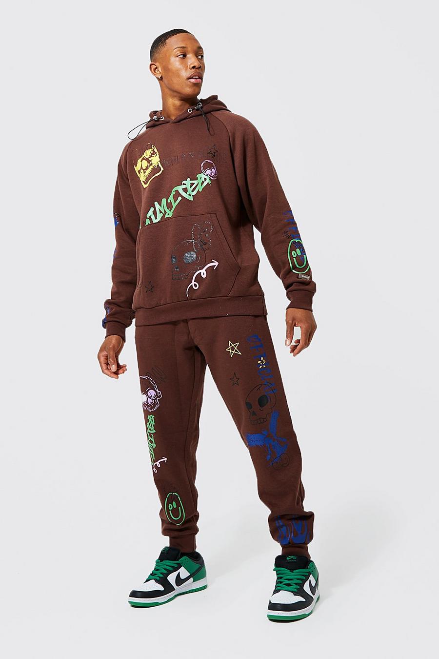 Chocolate Limited Graffiti Graphic Hooded Tracksuit image number 1