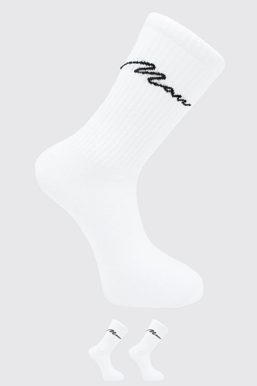 White 2 Pack Man Signature  Sport Sock image number 1