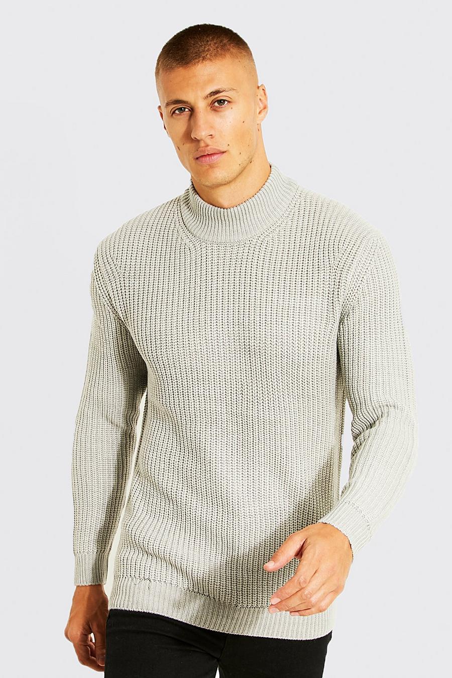 Grey marl Turtle Neck Chunky Ribbed Jumper image number 1