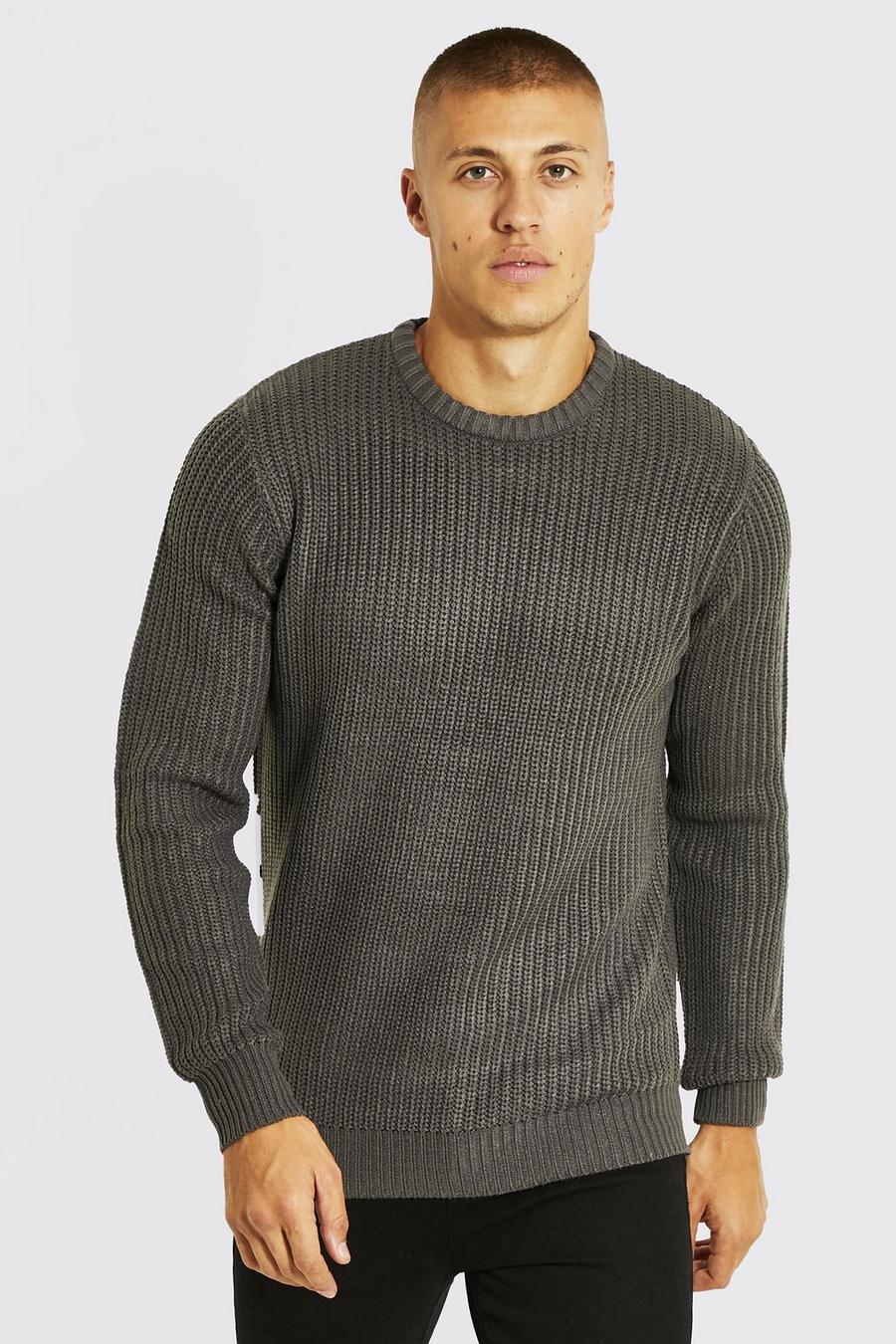 Grey Ribbed Chunky Crew Neck Jumper image number 1