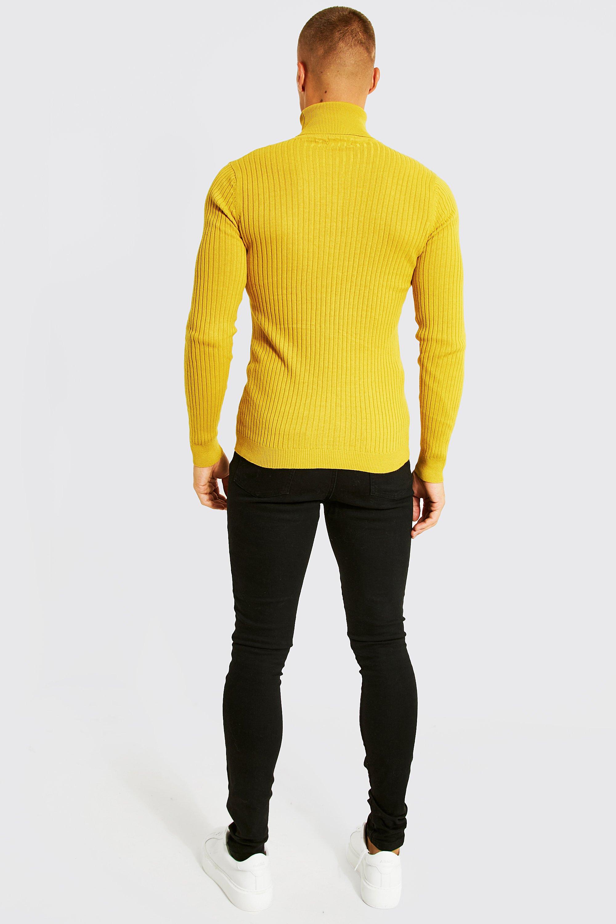 Mens yellow shop roll neck jumper