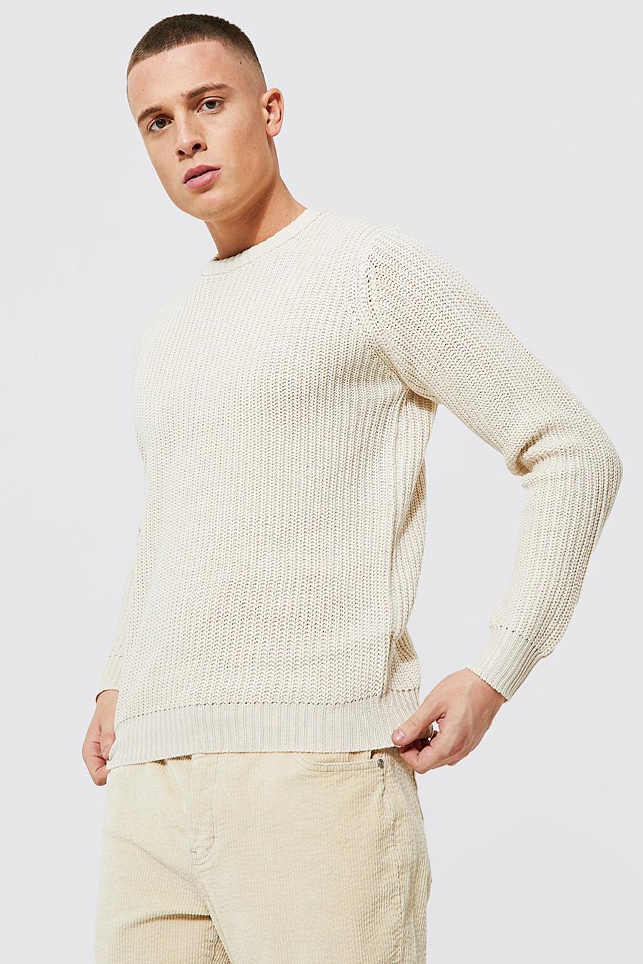 Oatmeal Ribbed Chunky Crew Neck Jumper image number 1