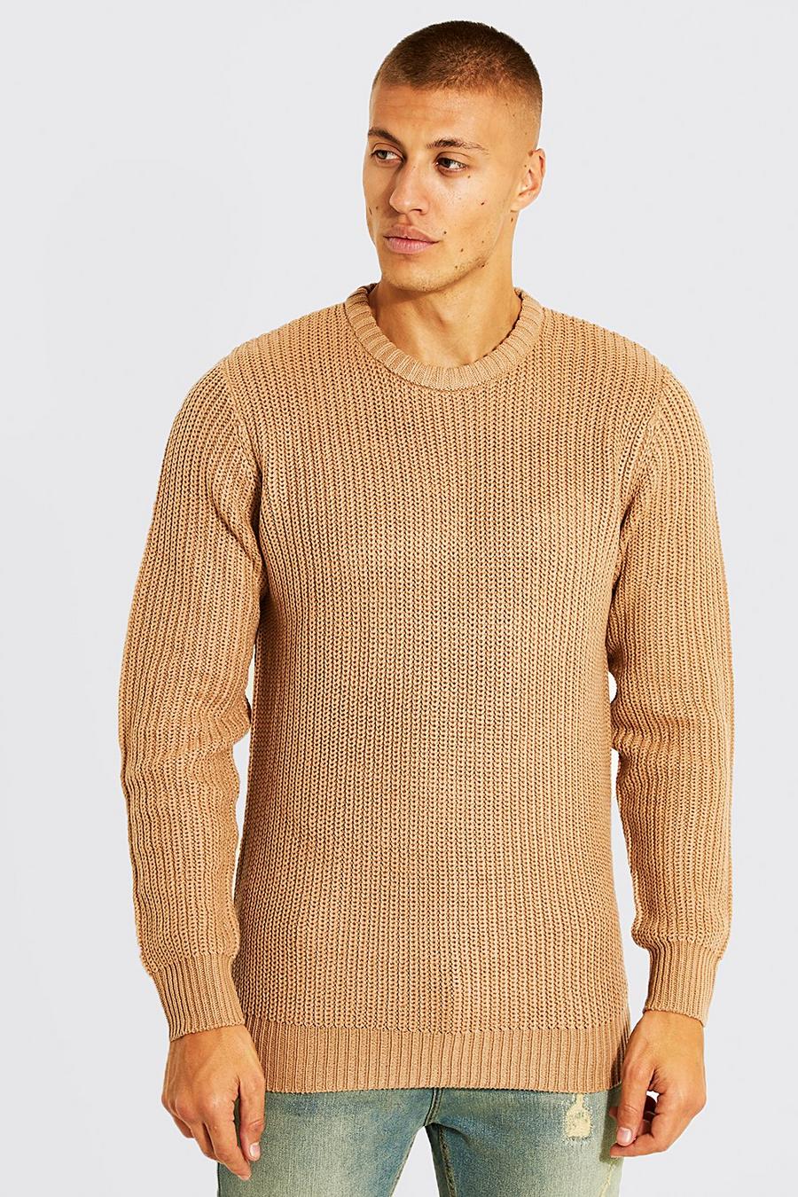 Beige Ribbed Chunky Crew Neck Jumper image number 1