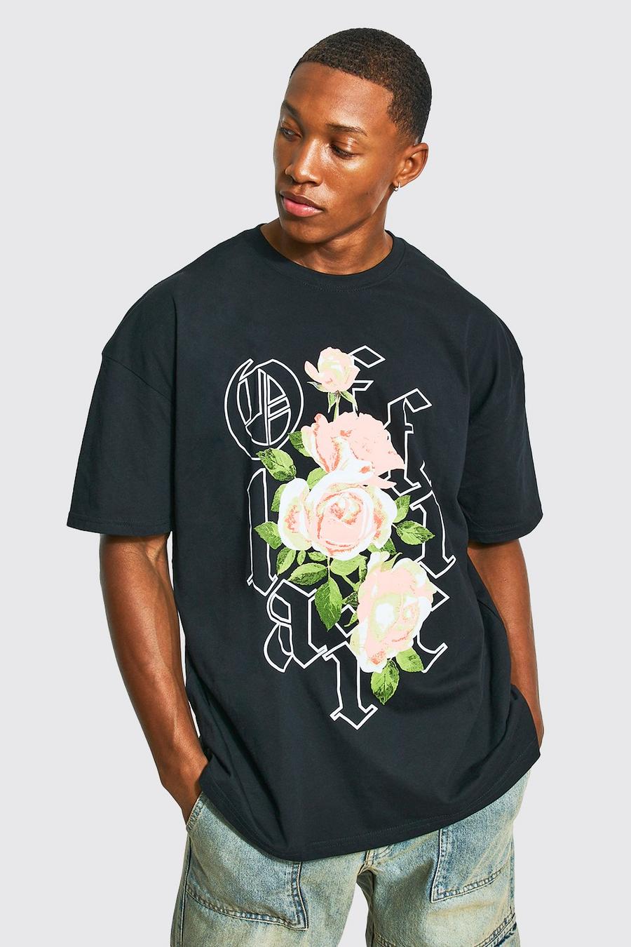 T-shirt oversize Official a fiori, Black image number 1