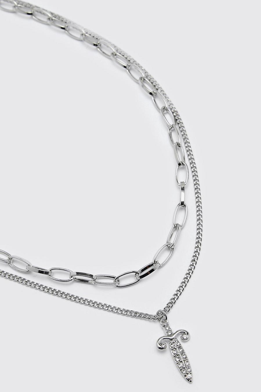 Silver Multi Layered Dagger Necklace