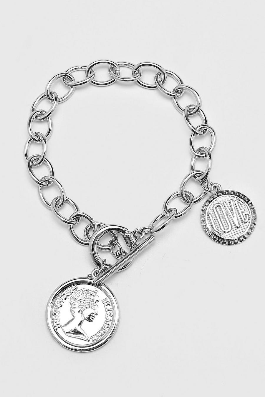 Bracelet à maillons épais et médailles, Silver image number 1