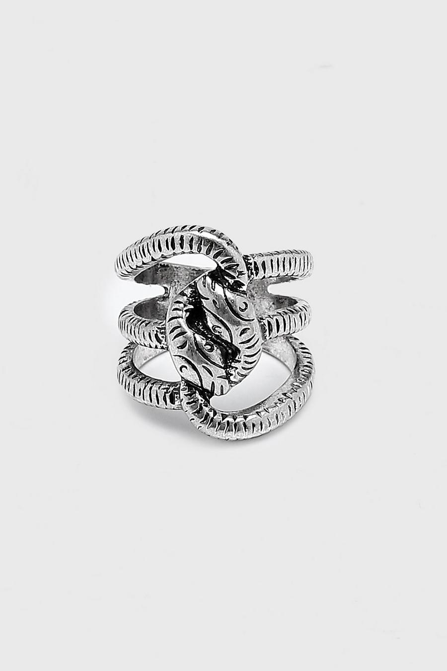 Silver Double Snake Detail Ring image number 1