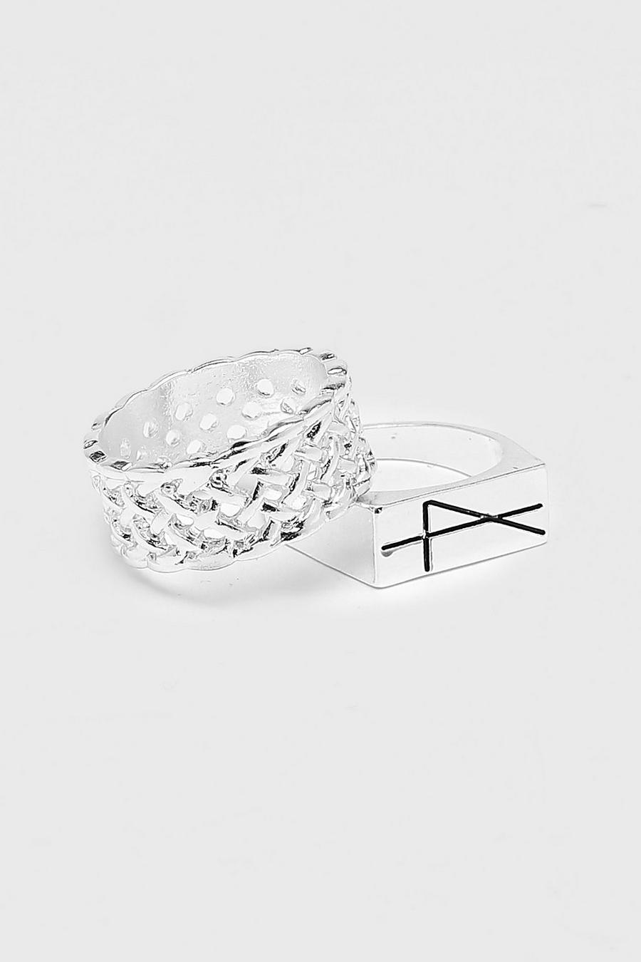 Pack de 2 anillos texturizados, Silver image number 1