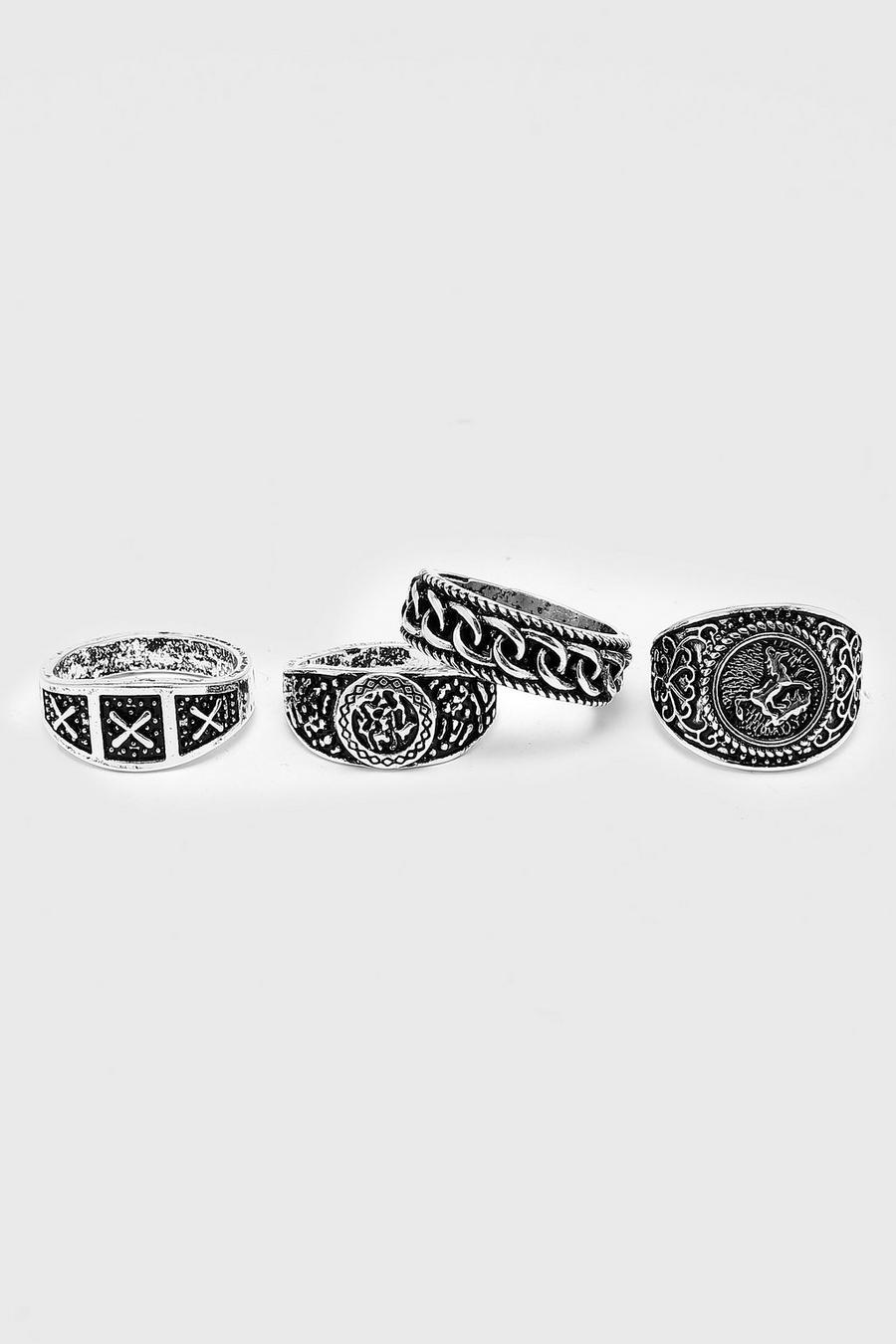 Silver 4 Pack Signet Rings image number 1