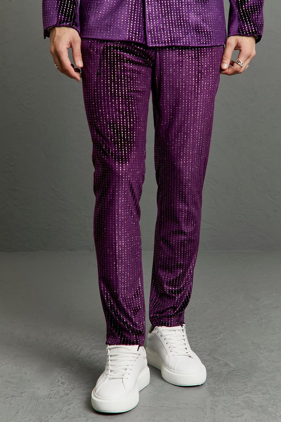 Pantaloni Skinny Fit con strass, Purple image number 1