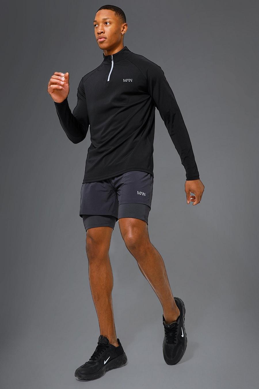 Black nero Man Active Gym Contrast 2In1 Short Tracksuit