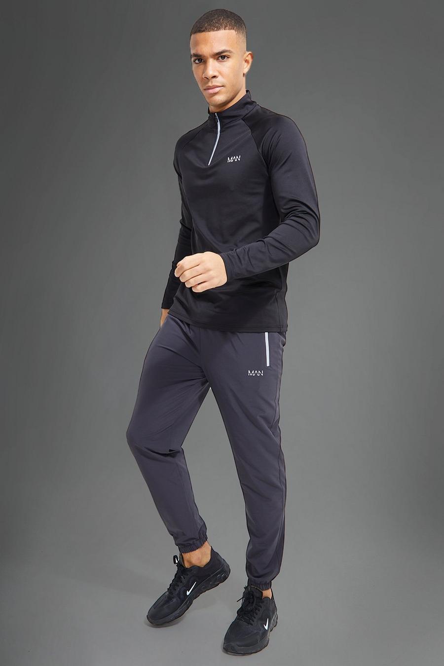 Man Active Gym reflektierender Kontrast-Trainingsanzug, Black image number 1