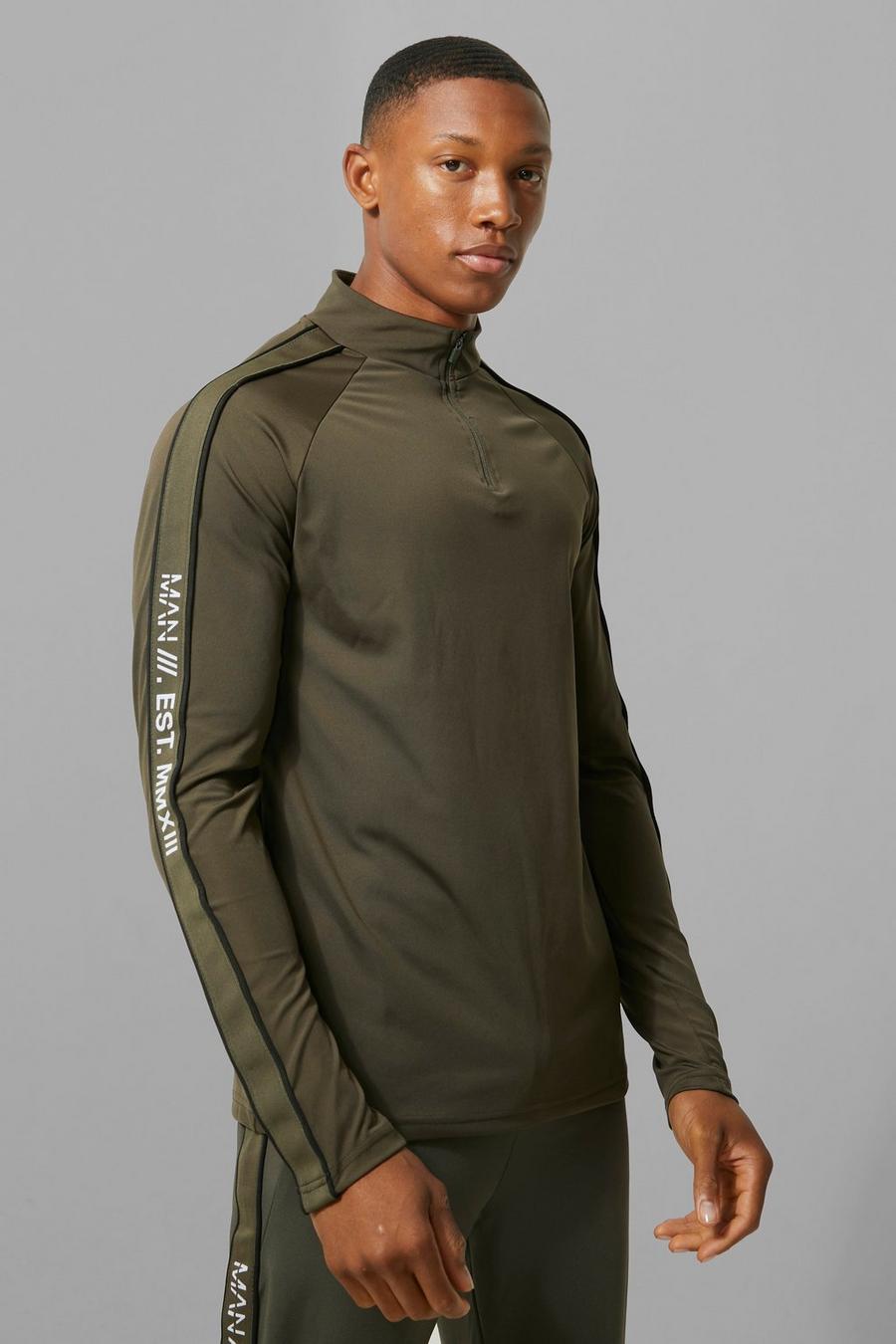Top Man Active Gym per alta performance a righe con zip corta, Khaki image number 1
