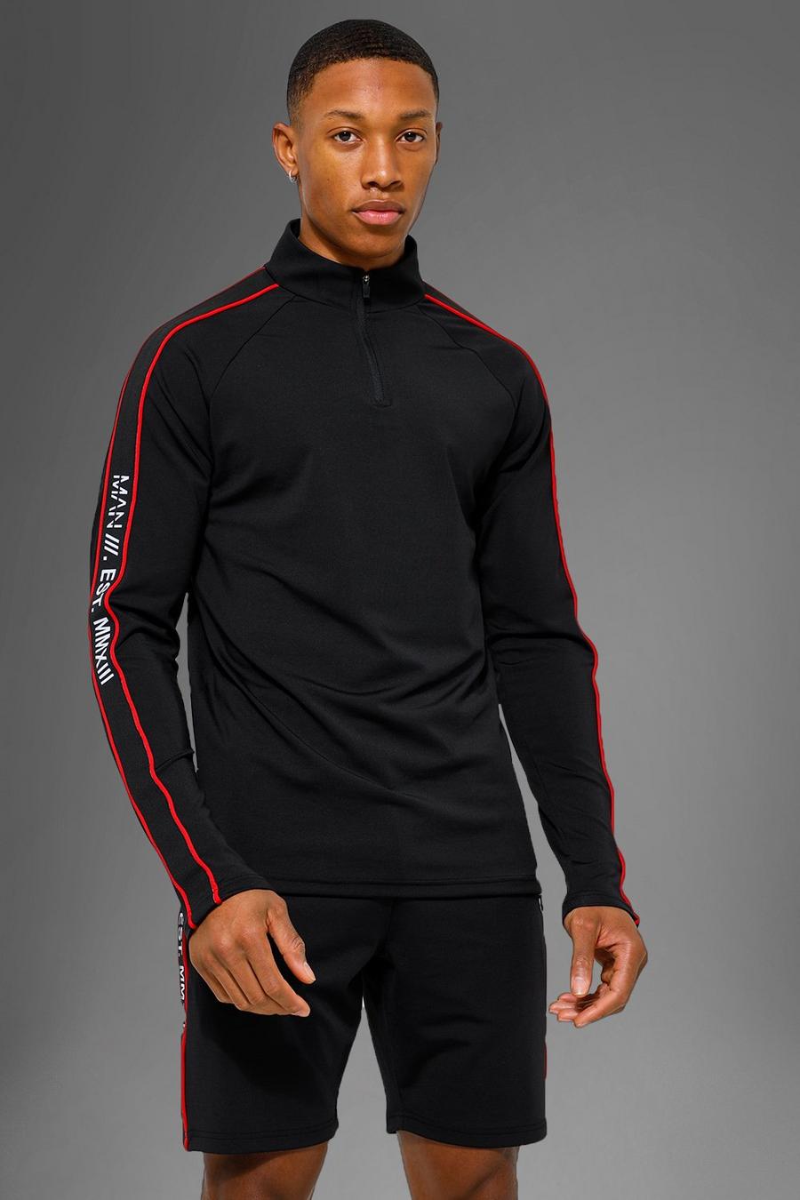 Top Man Active Gym per alta performance con striscia laterale e zip corta, Black negro image number 1