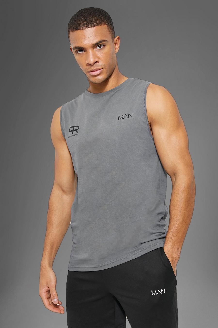 Man Active Fitness Tank Top mit Logo, Anthrazit gris