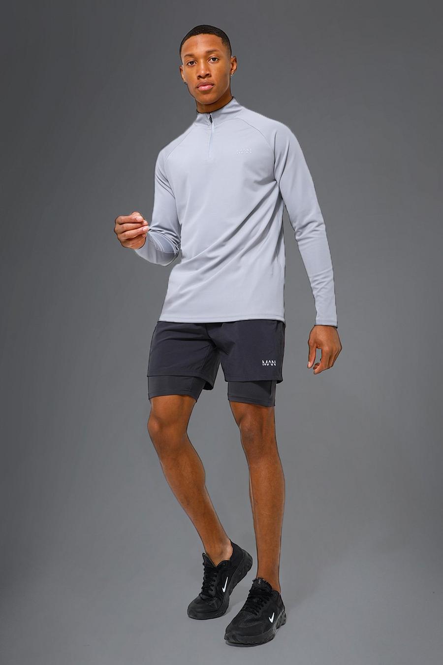 Grey Man Active Gym Contrast 2In1 Short Tracksuit