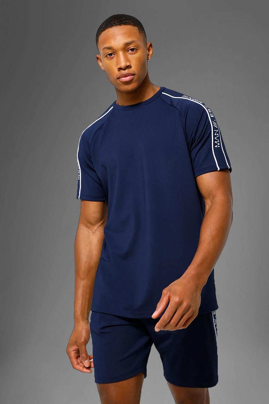 Navy Man Active Gym Performance Stripe T Shirt image number 1
