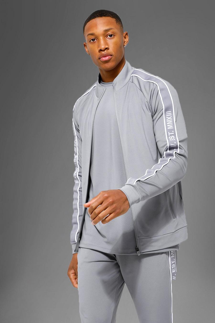 Grey Active Gym Performance Stripe Track Jacket image number 1