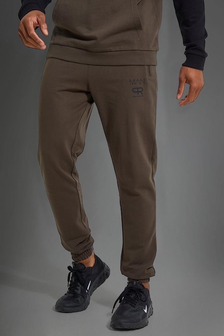 Khaki Man Active Gym Jogger With Reflective Print image number 1
