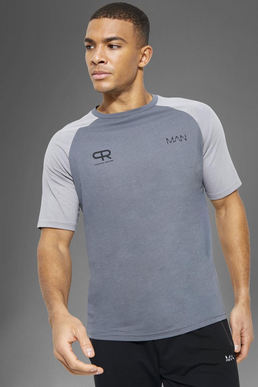 Charcoal Man Active Contrasterend Fitness T-Shirt image number 1