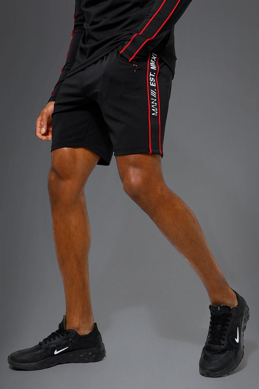 Pantalón corto MAN Active deportivo para el gimnasio con raya, Black nero