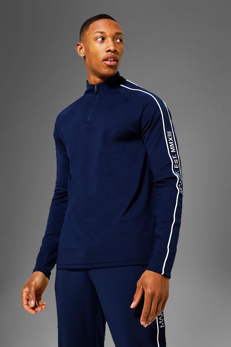 Top Man Active Gym per alta performance a righe con zip corta, Navy image number 1