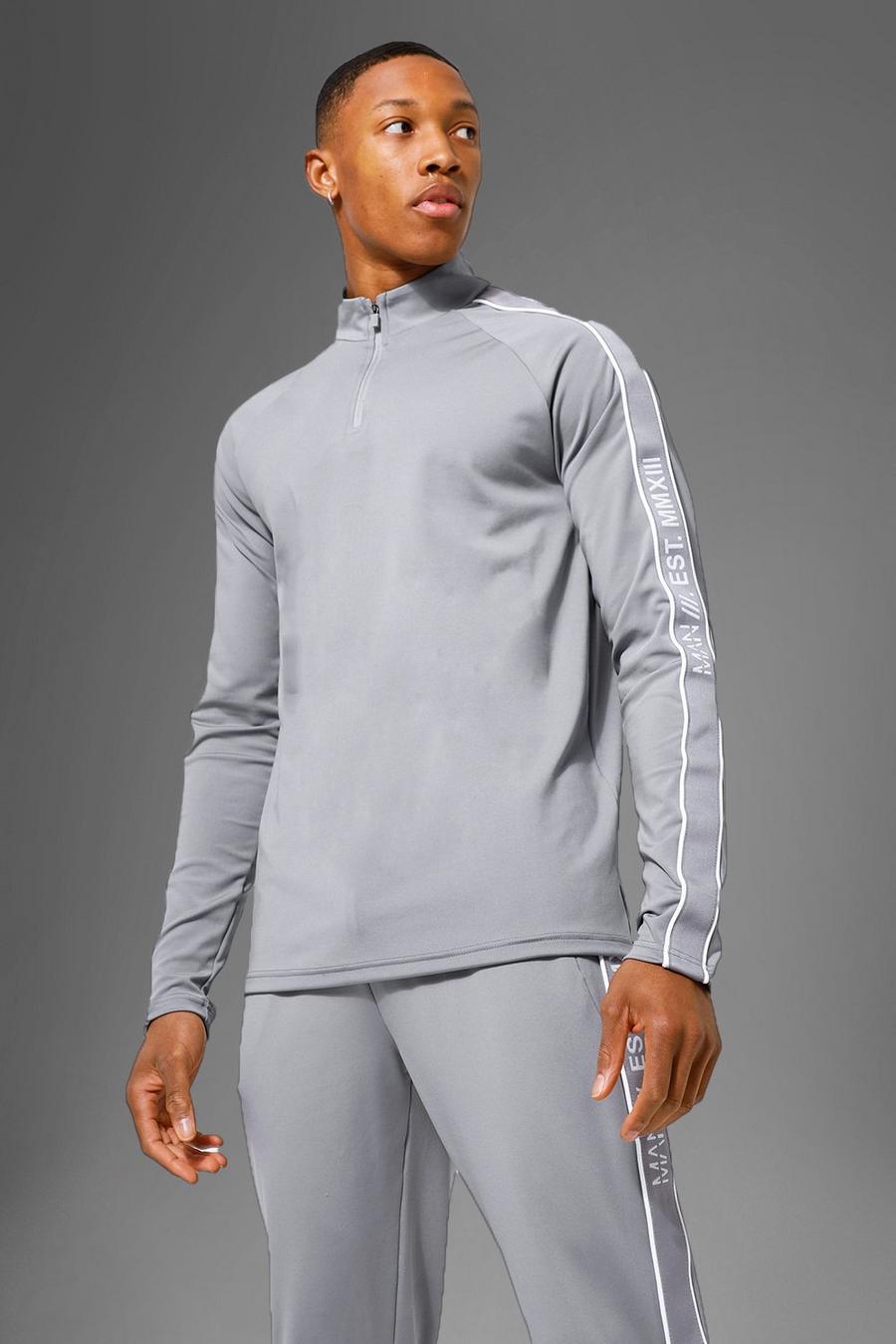 Top Man Active Gym per alta performance a righe con zip corta, Grey image number 1