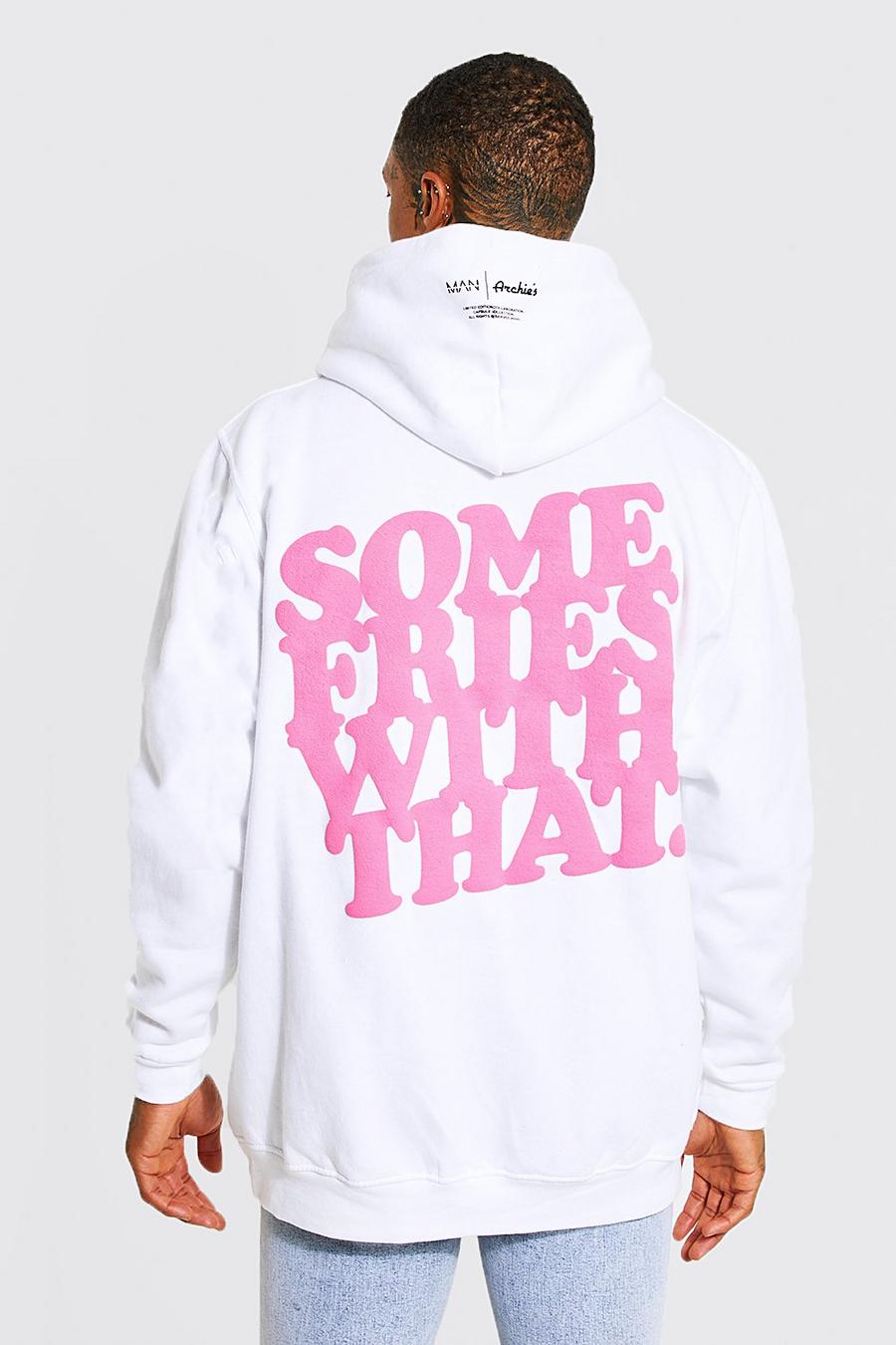 White Oversized Man X Archie's Slogan Hoodie image number 1