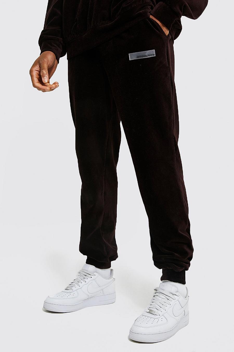 Chocolate brown Regular Fit Velour Ribbed Jogger