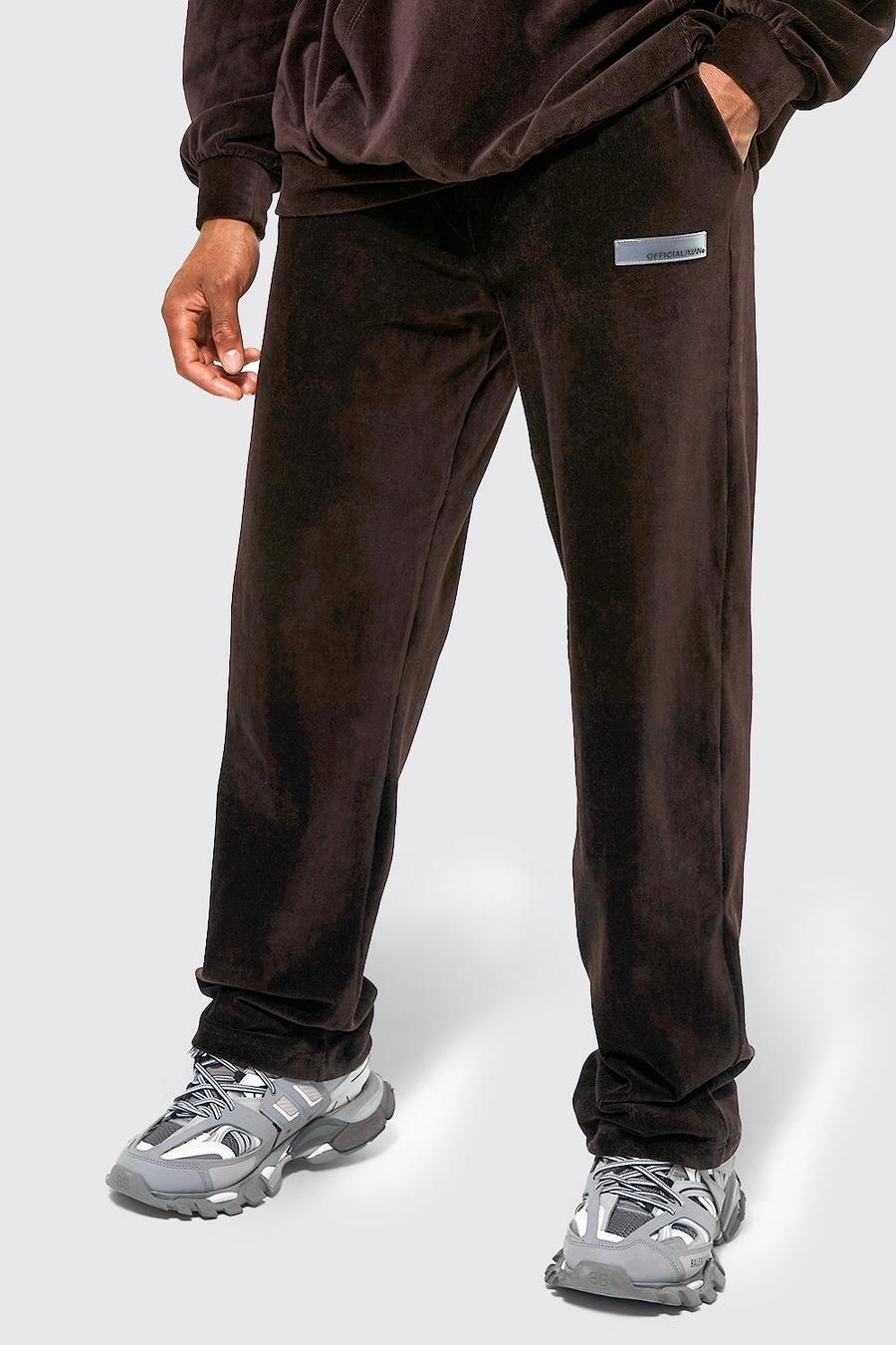 Chocolate Relaxed Fit Velour Ribbed Jogger image number 1