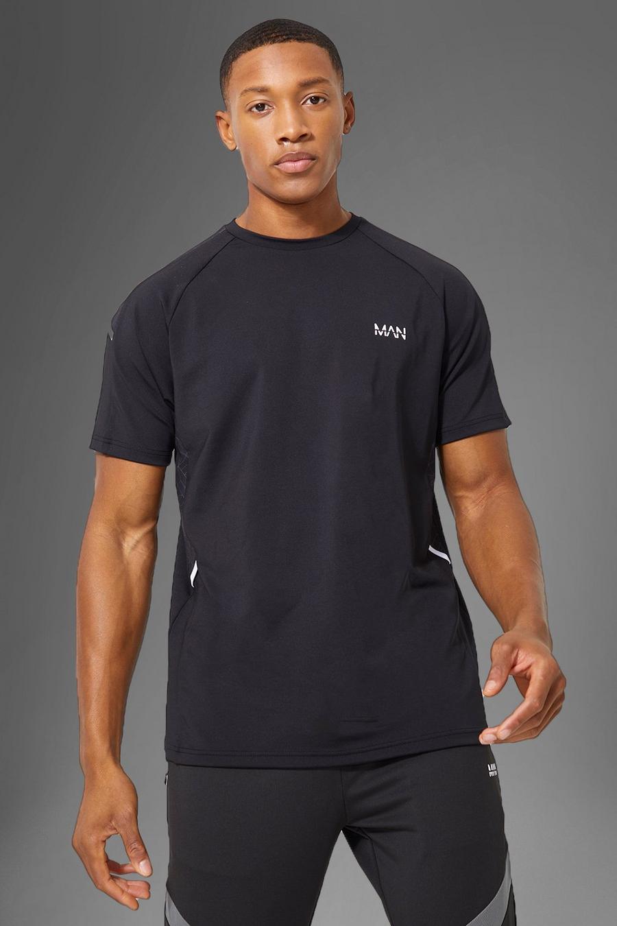 Black Man Active Fitness T-Shirt Met Paneel image number 1